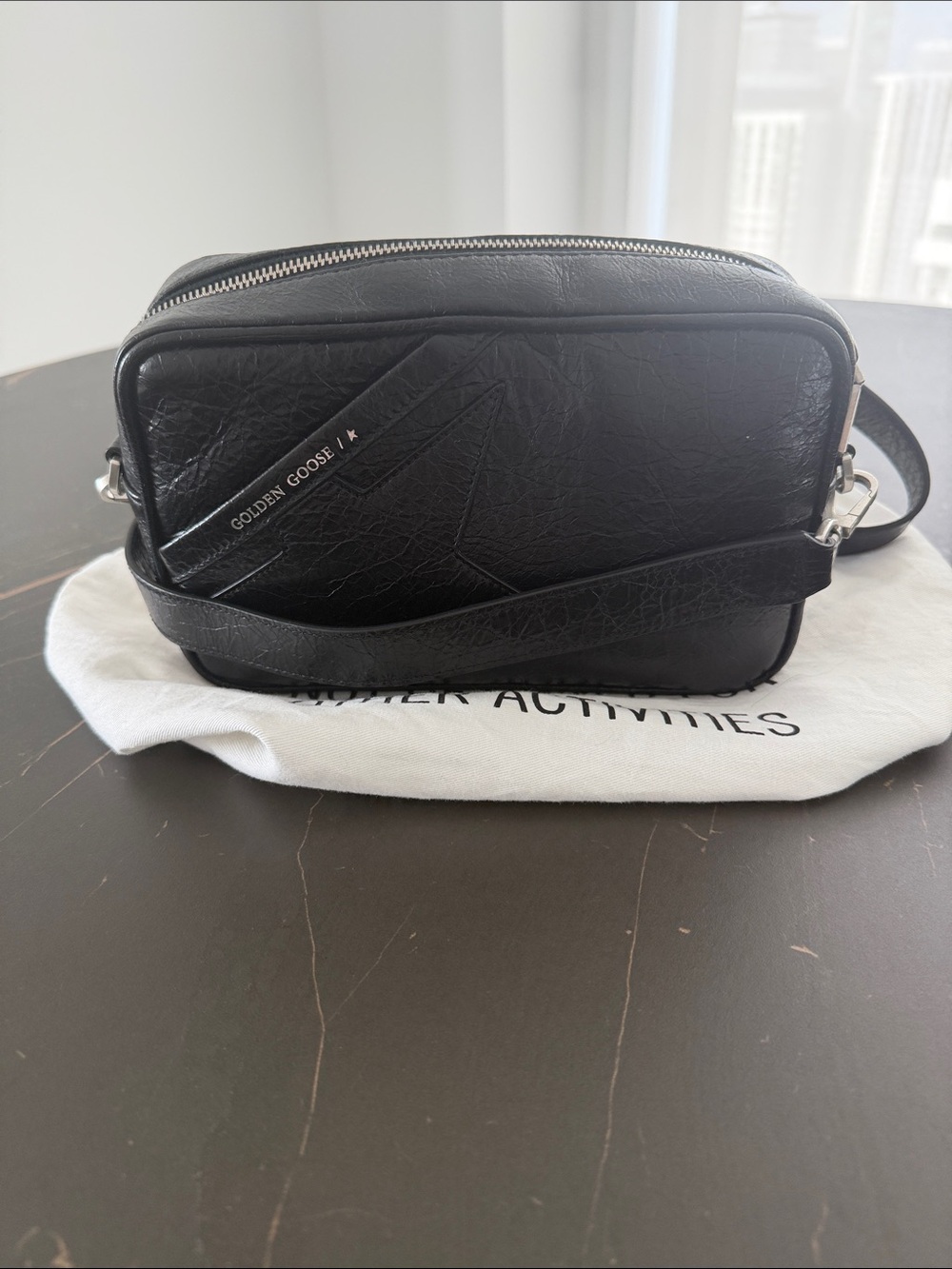 Golden Goose star bag-Black Leather Messenger Camera Bag